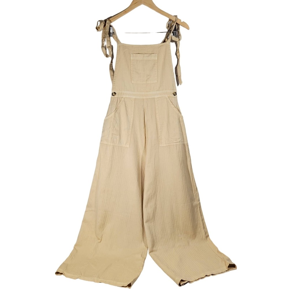 ASOS DESIGN Wide Leg Tie Strap Jumpsuit Tall Beige Cotton‎ Women's Size 0